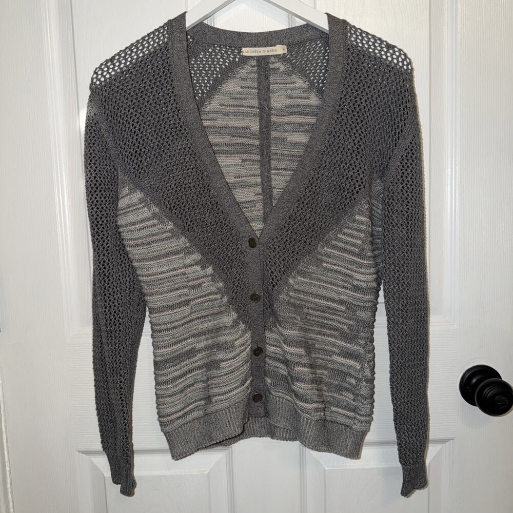 Micaela Greg Mixed Texture Knit Sweater Cardi Gray Size‎ M/L USA Button